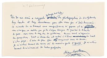 COCTEAU, JEAN. Group of 10 Autograph Manuscripts, including 5 Signed, brief or fragmentary working drafts of reviews for books or films